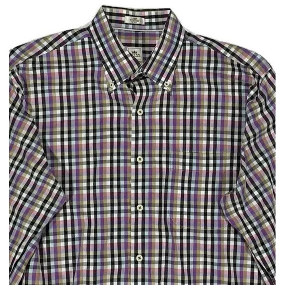EUC Peter Millar Dress‎ Shirt Men Large Purple Blue Plaid Check Gingham Cotton